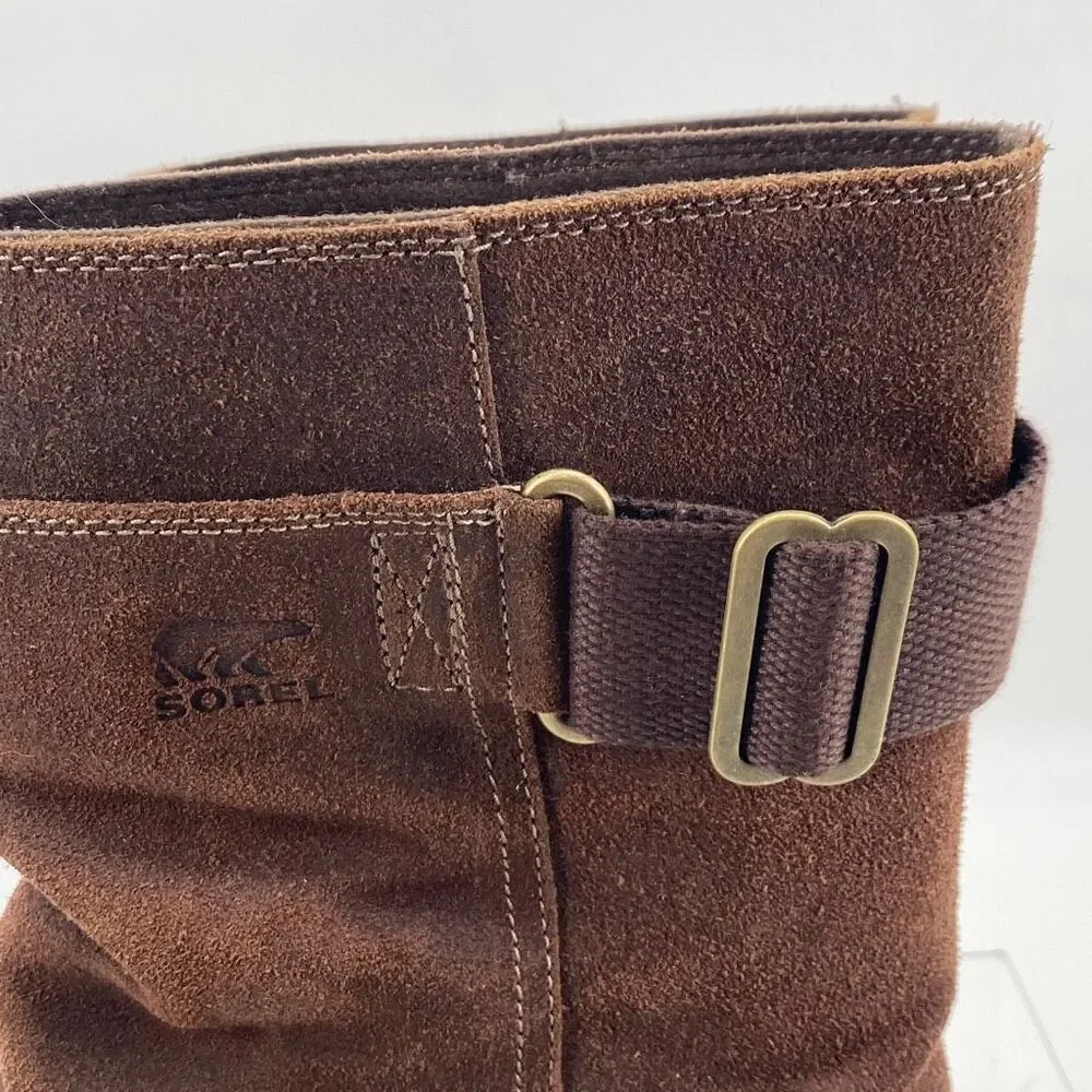 New Sorel Toronto Mid Wedge Bootie Leather Brass Buckle ‎ -Brown size 9